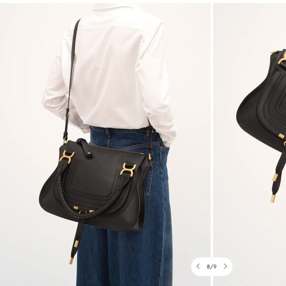 CHLOE Marcie Bag in Black Grained Leather Large Shoulder Handles Crossbody Strap - Picture 3 of 15